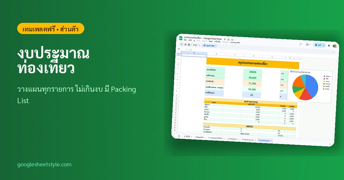 งบประมาณท่องเที่ยว Google Sheets ฟรี - วางแผนทริป ไม่เกินงบ